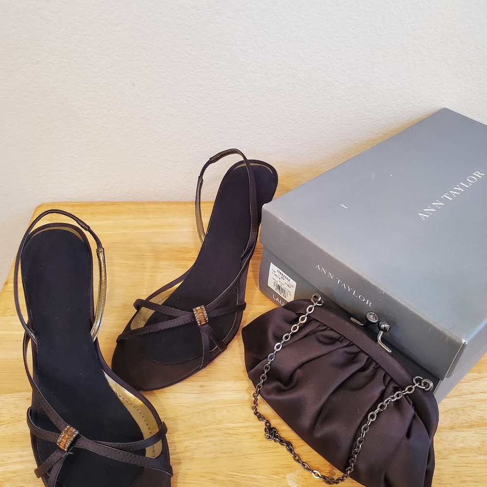 Ann Taylor Brown Strappy Heels with Matching Purse